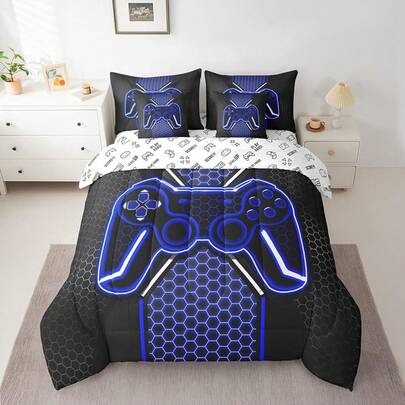 Feelyou Kids Gamer Twin Comforter Set With Sheets 5 Piece Red And Black Bedding Set Boys Teens Decor Gaming Ombre Bed In A Bag Geometric Square Bed Set 2Pcs
