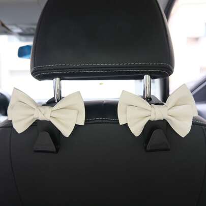 AD High-End Fashionable Leather Bowknot Multi-Function Car Seat Back Hook, Cute Car Interior Storage Hook