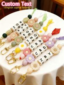 1 Pc Customized Round Silicone Bead Keychain, Personalized English Letters, Name Keychain, Bag Accessories, Gifts For Relatives And Friends