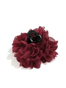 发夹 1 件装 纯色和印花波西米亚风优雅涤纶法式复古玫瑰发夹爪，适合日常、派对、度假、四季皆宜的优雅发饰爪夹，也是学校、大学秋季必备的花朵发夹，适合秋冬夏季海滩度假。 - 酒紅色 - 查看 6