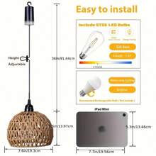 Battery Operated Hanging Outdoor Chandelier, Battery Power Pendant Light, Gazebo Lights Outdoor Waterproof, For Gazebo, Pergola, Porch, Patio, Indoor Outdoor Decor Lighting - Brown - View 12