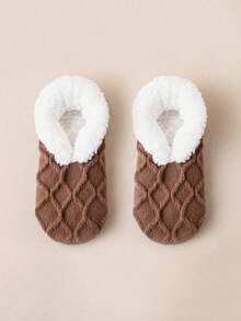 1 Pair Thick Thermal Lined Indoor Slipper Socks, Women's Cute Warm Anti-Slip, Ideal For Autumn/Winter Home Wear, Comfortable Warm Socks