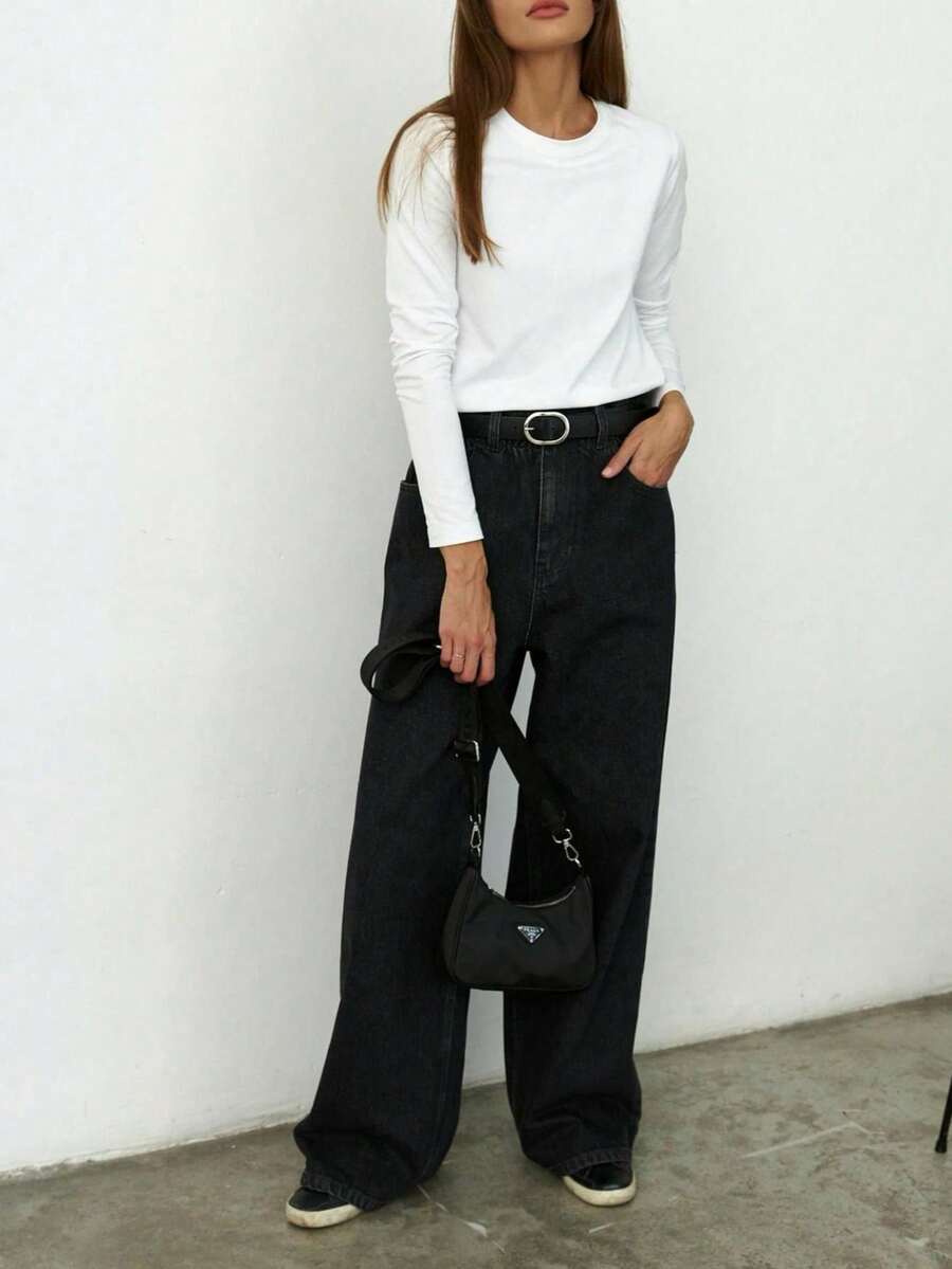 Frühling 2025 Sexy Rundhals Figurbetontes Langarm Basisshirt - Modisch und vielseitig