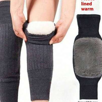 1 Pair 43cm Long Thick Fleece Knee Warmers, Cold-Proof Joint Protection For Men & Women, Outdoor Cycling Skiing Daily Use, Birthday Gift