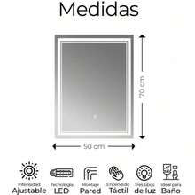 Espejo LED Rectangular para Baño 70x50cm - 3 Tonos de Luz Ajustables (Cálida, Neutra, Fría) - Sistema One Touch con Función Dimmable - Instalación Fácil y Moderna - Tipo de Enchufe A USA (110-127V) - Ver 4