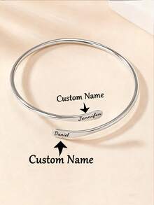 1pc Customizable Double Name Stainless Steel Bracelet, Personalized Minimalist Style, Christmas Gift, Mother's Day Gift