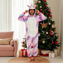 Pijama Unicornio Adulto Unisex Peluche, Pareja Pijamas Invierno Otoño, Mono Cartoon Estrella Cola Colorida, Disfraz Halloween Navidad, Regalo Dormir en Casa Adultos - Morado - Ver 2
