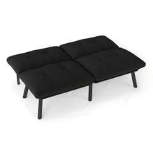 Modern Brown Folding Sofa Bed - 2-Seater Futon Sofa, Space-Saving Sleeper Function For Living Room And Guest Room - Black + Foam + Iron + Metal + Velvet + Foam - View 3