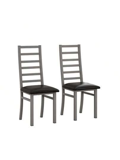Set Of Metal Dining Chairs, Steel Legs PU Leather Seats, Armless High Back Kitchen, Living Room, Grijs view 10