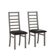 Set Of 2 Metal Dining Chairs, Steel Legs And PU Leather Seats, High Back Armless Dining Chairs, For Kitchen, Living Room, Black - Grey + 2Seat - View 3