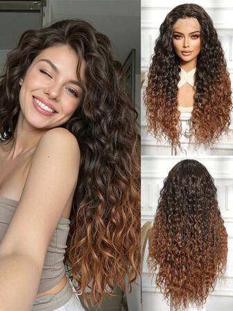 Long Small To Medium Curls Multi-Level Hairstyle Synthetic Natural Looking Wigs Lace Front Wigs 13*4 Hand Woven Lace Chemical Fiber Hair Daily Daily Imported Silk Party Wedding Music Festival Halloween Gift