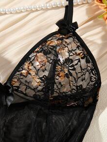 2PCS Women's Black Retro Palace Style And Enchanting Pajama Set, Lace Splicing Sexy Sleeping Skirt With Lace Flower And Bow Decoration Strap Underwear, Thin Comfortable Translucent Pajama Skirt, Christmas Surprise Party Gifts