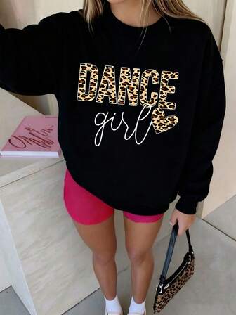 Teen Girl's Cartoon Bow And Slogan Print Crewneck Oversized Pullover Sweaters Cute Top Cool Teen Girl's Preppy Clothes