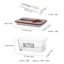 1 Set Glass Butter Dish, 600ml/20oz Classic Style Butter Storage Box, Rectangular Cheese Storage Box Glass Butter Dish, Cheese Preservation Box, Suitable For Household Kitchen Butter Storage - Multicolor - View 2
