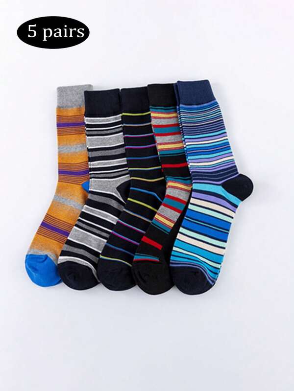 5 Paar Herren fröhliche gestreifte Socken, Freizeitsocken für Zuhause, Reise und Lässig, europäischer und amerikanischer Straßenmode Knöchelsocken