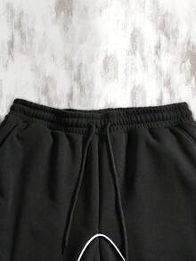 Men's Black Cargo Pants With White Stripes, Loose Fit Casual Trousers - Black - View 8