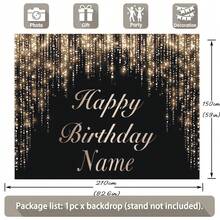 Banner có thể tùy chỉnh tên và chủ đề sinh nhật, nền đen vàng, thiết kế đính đá lấp lánh bạc, lý tưởng cho phông nền bàn bánh sinh nhật, đạo cụ chụp ảnh. - Vàng xám - Xem 7