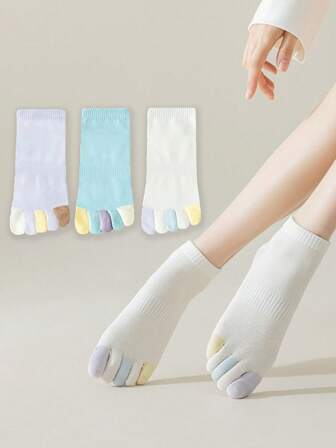 3 pares de calcetines separadores de dedos transpirables para mujeres, calcetines de tobillo de colores caramelo que absorben la humedad y evitan el olor, para todas las estaciones