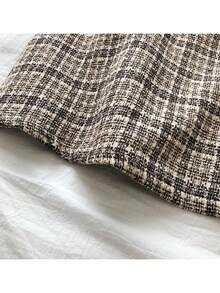 YooLy 复古格纹高腰羊毛 A 字迷你裙（无腰带） - 棕色 - 查看 4