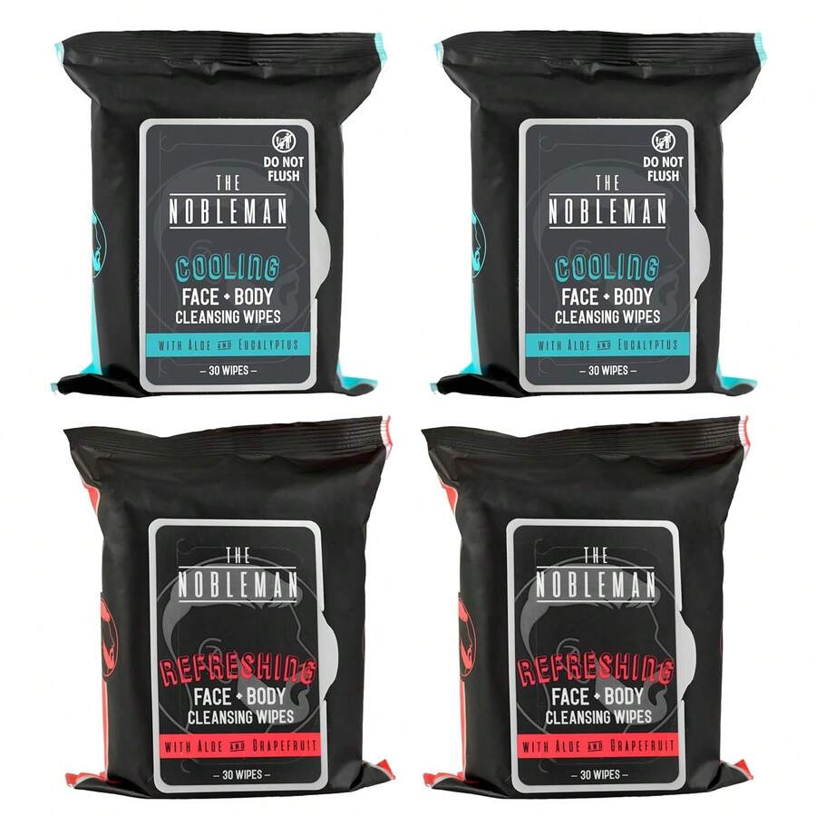 The Nobleman Cooling Face + Body Cleansing Wipes (120 Wipes) - 2 Packs Aloe & Eucalyptus + 2 Packs Of Aloe & Grapefruit – Refreshing, Soothing, Non-Greasy, Skin Revitalizer,25838006 - 黑色 - 查看 1