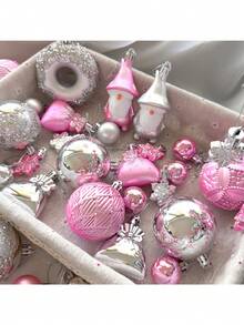 60pcs Exquisite Christmas Tree Decorations - Donuts, Forest Elves, Snowflakes, Painted Christmas Balls, Suitable For Christmas Tree And Yard Decoration