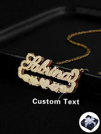 1 pieza Collar personalizado de acero inoxidable de doble capa con forma de flor con nombre en inglés, colgante soldado de moda en color dorado, adecuado para uso diario, aniversario, regalos para amigos, familia, parejas, festividades en color dorado y oro rosa