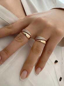 Gift Box Minimalist Cubic Zirconia Geometric Open Ring, Suitable For Women's Engagement, Party Wear, Valentine's Day Gift