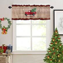 LUANTIANPAI Cortina de ventana de Navidad para cocina recámara camión árbol de Navidad copos de nieve decoración de copos de nieve cortina corta a cuadros rojos bolsillo para barra de cenefa - Navidad344 - Ver 4