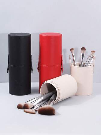 1个时尚大容量化妆刷收纳桶，PU皮革材质，带盖，可收纳多支化妆刷，便携式化妆品整理盒，女士礼物，圣诞礼物，女士送礼佳品