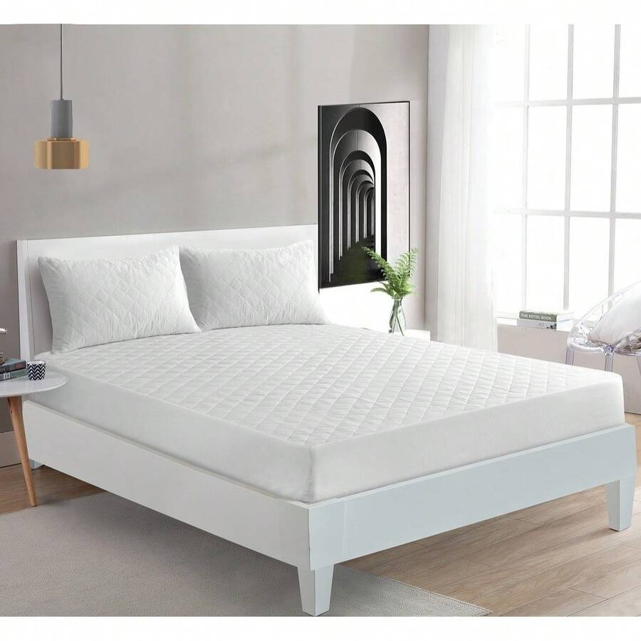 Quilted Mattress Protector Cover Deep Fitted 12" Box Soft Polycotton Fabric All Bed Sizes - White - View 1