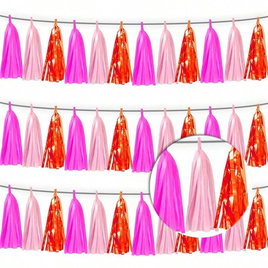 3P Metallic Fringe Tassel Banner Garland Foil Tinsel Streamer Wall Hanging Curtain Backdrop Banner For Parade Floats, Graduation Decorations, Father's Day Party Decoration(Silver)Halloween Christmas New Year - 亮粉色 橘色 淺粉紅色 - 查看 1