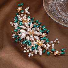 Rhinestone Pearl Hair Comb - Gold - View 8