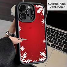 1PC Phone Case ,  Red Background Snowflake Pattern Border , Stylish Phone Case, Phone Decoration, All-around Lens Protection, Creative Small Gift, Funny Gift for Boys and Girls