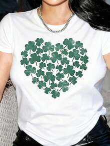 Women's T-Shirt Heart Shape Clover Pattern Print Design Heart Shape Clover Pattern Print Design - White - View 1