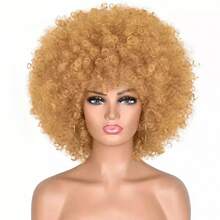 黑色非洲式假发，无胶可戴，70 年代蓬松卷发假发，适合派对和角色扮演服装，万圣节假发