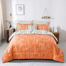 3 Pieces Orange Reversible Comforter Set Double Queen King Size,  Bed In A Bag Comforter Set, Soft Lightweight Bedding Set (1 Comforter, 2 Pillowcases),Wedding Items,Valentines Day Home Bed Room Decor,Easter Ramadan Gifts, All Season - 橘色 - 查看 7