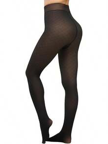 Fleece Lined Sheer Warm Pantyhose Leggings Translucent Thermal Winter Thick Tights Dresses, Women's Style 5FUO - 網格 - 查看 1