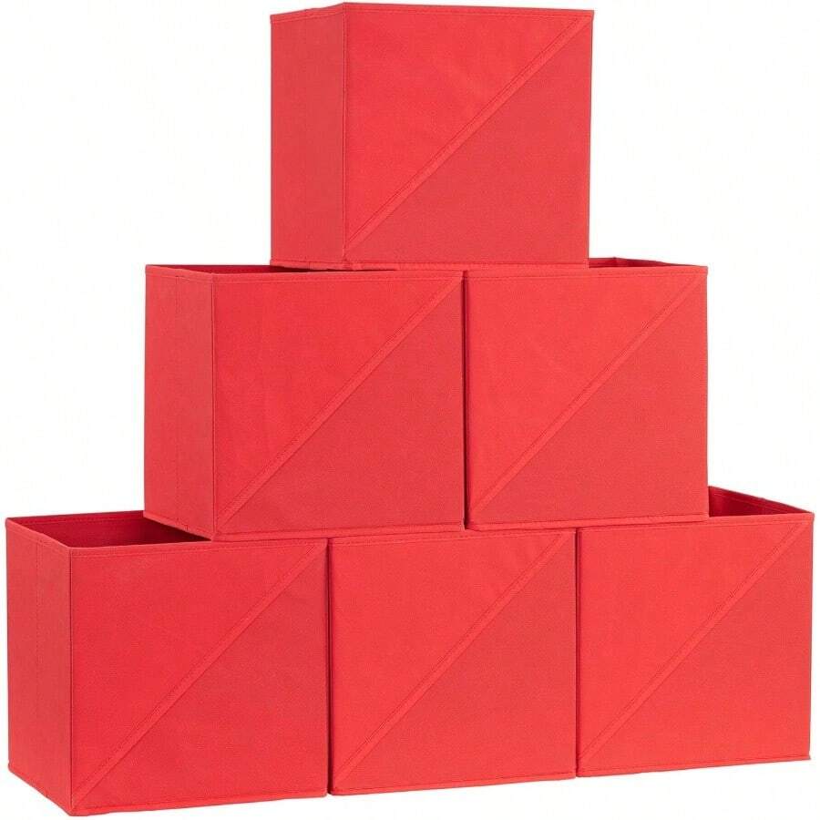 ZZXC Household Essentials Diagonal Pull Collapsible Fabric Cube Open Storage Cubes 6pk Red - Red - View 1
