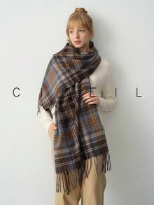 1pc Women's Plaid Polyester Scarf, Fashionable For Commuting And Daily Use - Blue - View 4