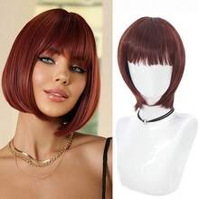 Kurze gerade Bob Perücke in Schwarz für Frauen, synthetische Perücke mit Pony, Damen Hochtemperatur-Seidenperücke für Halloween, Weihnachten, Silvester, Karneval, Musikfestivals und den täglichen Gebrauch