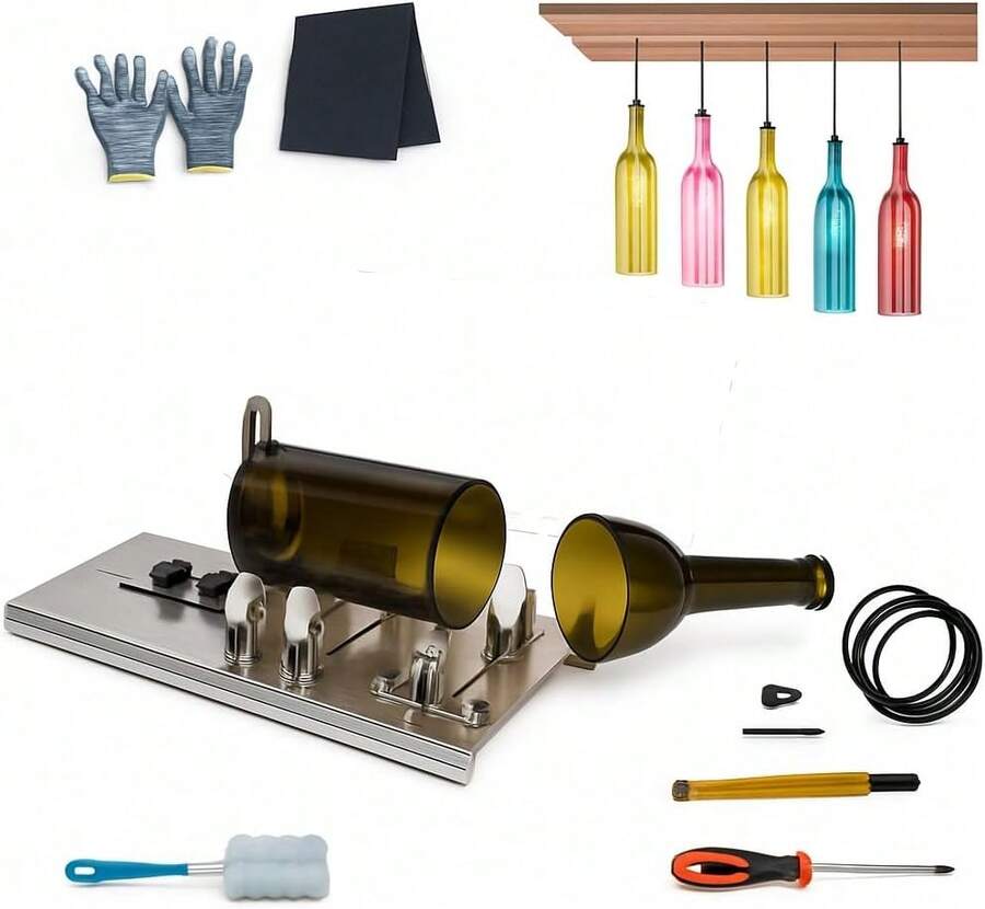Bluelander Cortador De Botellas De Vidrio Profesional, Cortadora De Botellas De Vidrio Con Hoja Ajustable Y Kit Completo, Ideal Para Manualidades, Corte Preciso Y Reciclaje De Botellas De Vino - negro - Ver 1