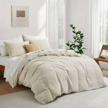 3-Piece Linen Cotton Blend Duvet Cover Set, Jacquard Pattern Twin Queen King With Pillow Shams, Corner Ties, Zipper Closure - Hành tinh màu be - Xem 2