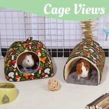 Guinea Pig Hideout Washable Rabbit Bed With Guinea Pig Tunnel Guinea Pigs Toys Set Bunny Hideout Cage Accessories For Hamster Ferret Rabbits Bunny Green Mushroom Forest