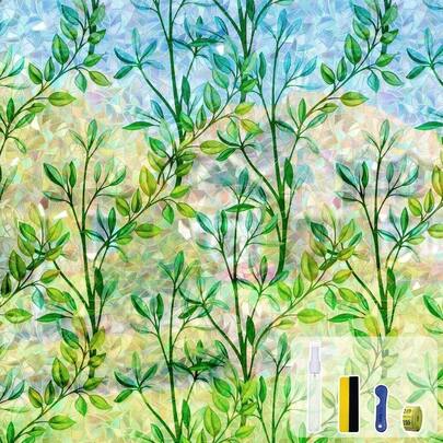 Decorative Window Privacy Film Stained Glass Window Cling Removable Rainbow Windows Tint For Home Room Decor Bathroom Door Car Stickers 17.5 X 78.7 In