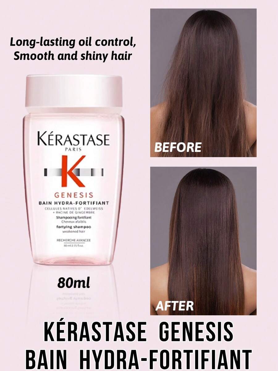 Kérastase Genesis Bain Hydra-Fortifiant Volumizing Shampoo, Promotes Hair Growth, Increases Volume, Enhances Shine, Strengthens Strands, Improves Hair Quality, Reduces Hair Loss, Rich Lather, Long-Lasting Oil Control, Contains Skincare-Grade Tripeptide, 80ml, Slows Sebum Secretion, Professional Hair Care, Balances Oil, Nourishes Scalp. - 80ml - View 1