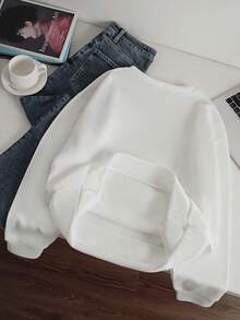 Cute Highland Cow & Christmas Tree Print Casual Loose Fit Crew Neck Long Sleeve T-Shirt For Women, Suitable For Christmas, New Year, Thanksgiving, Fall, Winter - White - View 2