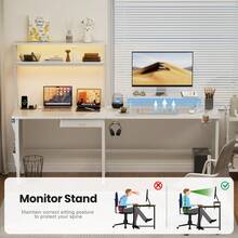 HLDIRECT L Shaped Desk With LED Light & Power Outlet, 59/63 Inch Reversible Corner Gaming Desk With Storage Shelves & Drawer, Computer Table With Monitor Stand For Home Office, Work & Study, White - Xem 2