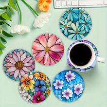 4pcs/6pcs/300pcs Creative Green Plant And Flower Pattern Diatom Mud Coasters, Coffee Coasters, Home And Restaurant Multi-Occasion Decorations, Daily Gifts, Table Decorations, Theme Party Decorations - Multicolor - View 2