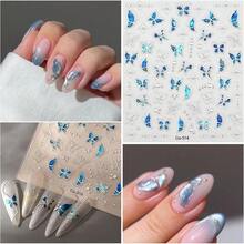 Spring Flower Nail Art Stickers Decals Blue Green Butterfly Nail Decals Self Adhesive 5D Embossed For Women Nails Design Decoraion 3D Flower Mails Stickers Supplies{Inchcolor_nameinch:InchColorful-20inch} - 多彩-20 - 查看 4