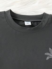 Young Boy Summer Casual Everyday Commute Vacation Style Palm Tree & Letter Print Loose Fit T-Shirt And Drawstring Waist Shorts Set - Dark Grey - View 4